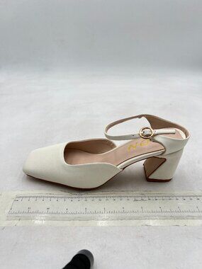YDN White Square Toe Low Heeled Mary jane Sandal Comfy Casual Office Outfit Shoe